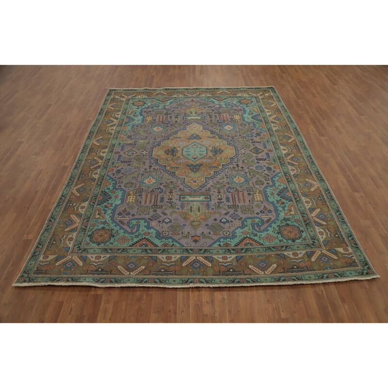 Hand Knotted Oriental 100% Wool Carpet Traditional Floral Purples Tabriz Area Rug - 11' 1'' X 8' 2''