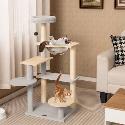 Natural Multi-Level Cat Tree Plywood Sisal with Space Capsule and Perch