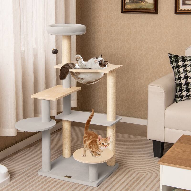 Natural Multi-Level Cat Tree Plywood Sisal with Space Capsule and Perch