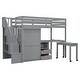 preview thumbnail 27 of 55, Space-Saving Loft Bed with Shelves Wardrobe, Movable table & Side Desk, Wooden Twin Bed Frmae wiht Storage Stairs & Two Drawers