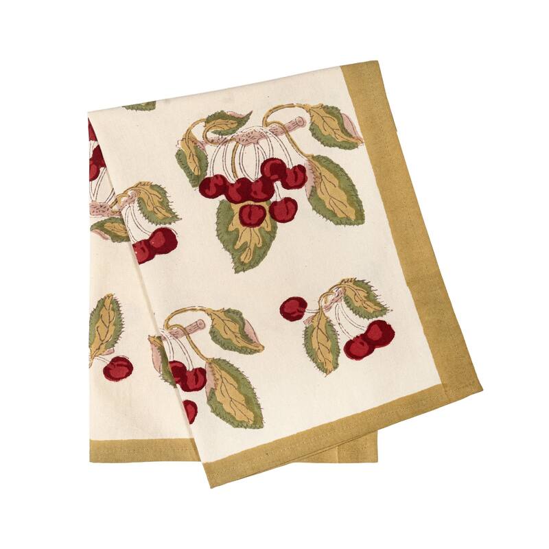 Couleur Nature Cherry Tea Towels - Red/Green - 20" x 30" - Set of 3 - 20" x 30"