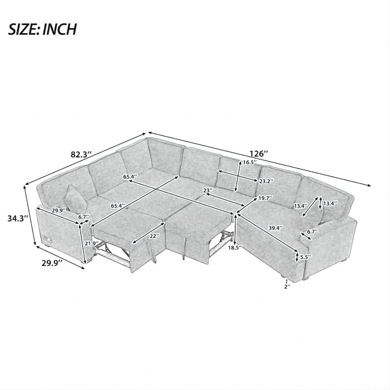 126" L-Shaped Sofa Sectional Sofa for Living Room