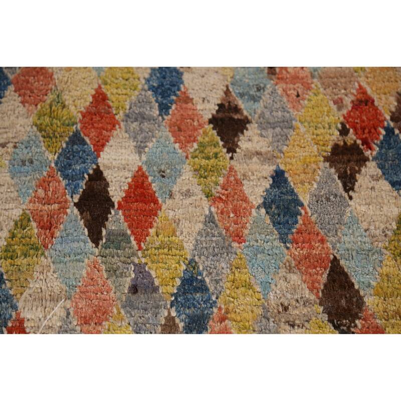 All-Over Trellis Geometric Moroccan Oriental Rug Handmade Wool Carpet - 6'7" x 9'11"