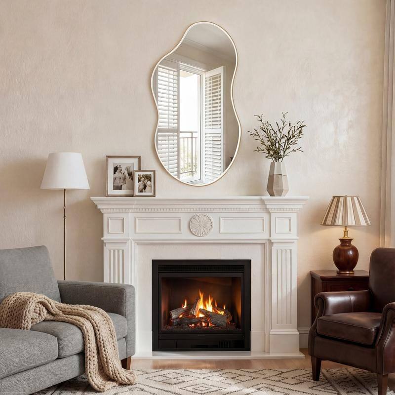 LED-Accented Asymmetrical Metal Wall Mirror