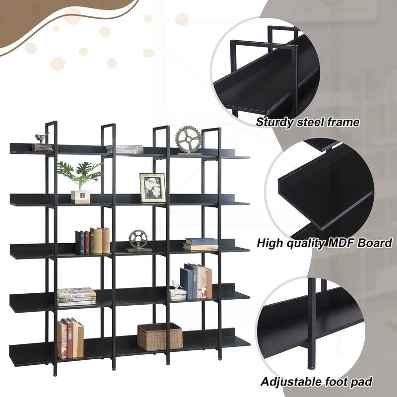 Versatile Industrial-Style 5-Tier Bookcase for Home and Office