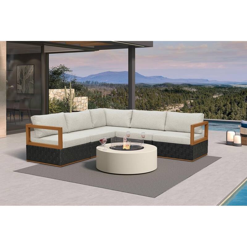 PURPLE LEAF GLFSF Black sofa with white seat Outdoor Couch for Yard Porch Deck Patio Conversation Sets - 5seats - L-shaped