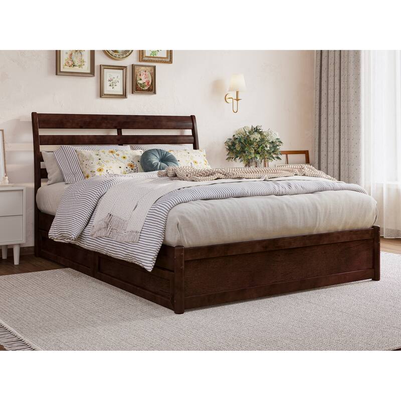 Emelie Platform Bed with Panel Footboard and Storage Drawers - Walnut - Full