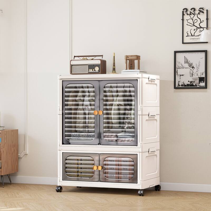 Plastic Storage Bins With Lid Stackable Storage Containers Closet Organizers - grey