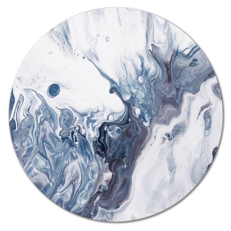 Designart 'Blue Grey And White Liquid Art Waves I' Modern Metal Circle Wall Art - 29x29 - Disc of 29 Inch