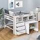 preview thumbnail 1 of 12, Full Size Low Loft Bed with Rolling Portable Desk, Drawers and Shelves, White White