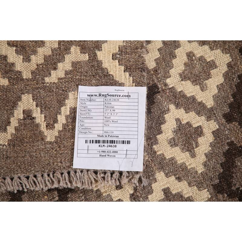 Brown Kilim Accent Rug Hand-Woven Reversible Oriental Wool Carpet - 3'3"x 5'2"