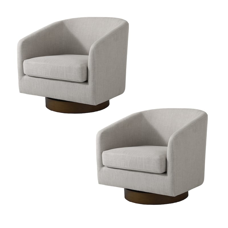 Faux Leather Wide Seat Swivel Barrel Chair - 2 Set/Brown Base - Khaki/Linen