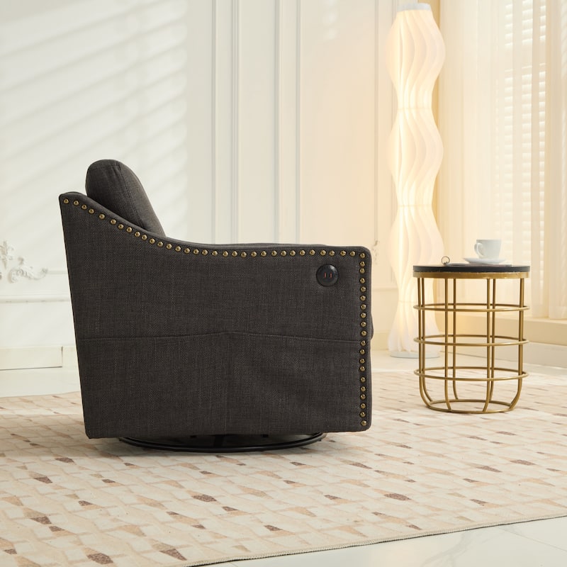 Dark Grey 30.3" Accent Chair with USB and Side Pocket