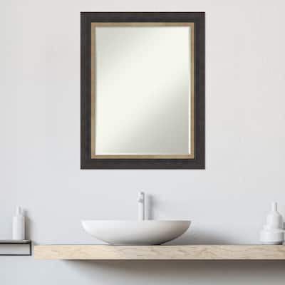 Hammered Charcoal Tan Half-Inch-Beveled Wood Bathroom Wall Mirror - Hammered Charcoal Tan - Glass Size 18x24