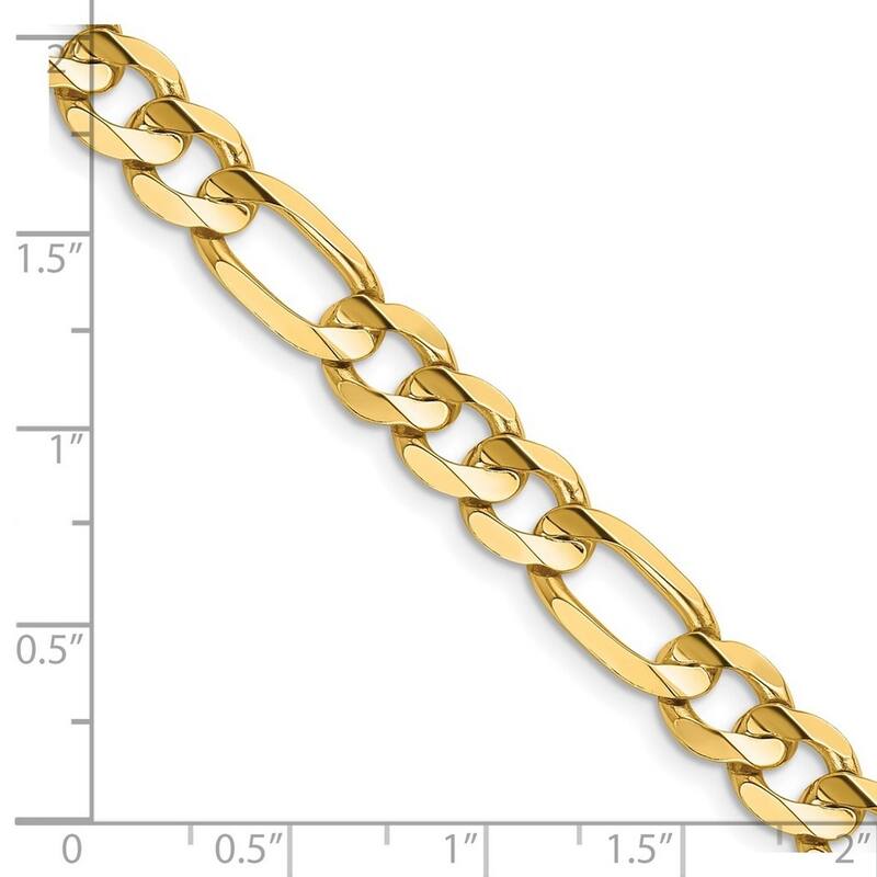 Curata 14k Yellow Gold Solid Polished 7.5mm Concave Open Figaro Chain Bracelet 8 Inch Lobster Claw