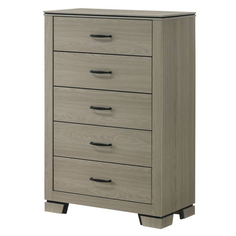 Sleek Gray Five-Drawer Storage Chest, Modern Wooden Bedroom Furniture