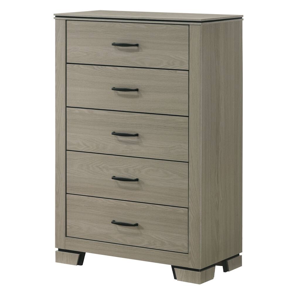 Sleek Gray Five-Drawer Storage Chest, Modern Wooden Bedroom Furniture