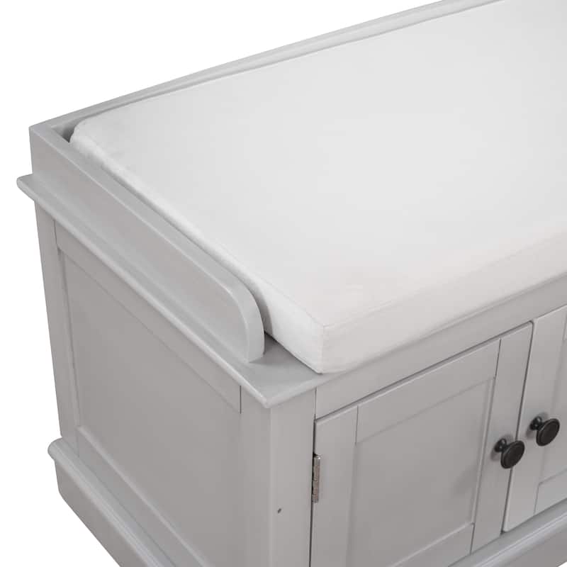 Entryway Storage Bench with 4 Doors and Adjustable Shelves, Shoe Bench Shoe Cabinet Storage Ottoman with Removable Seat Cushion