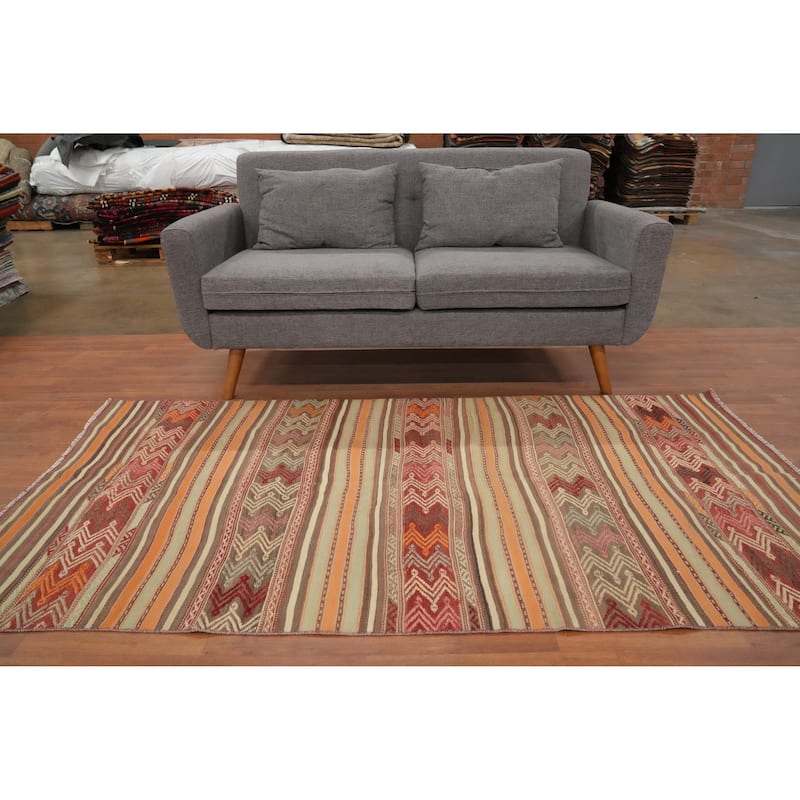 Hand Woven Oriental 100% Wool Carpet Southwestern Tribal Multi-Colored Kilim Area Rug - 6' 11'' X 3' 8''