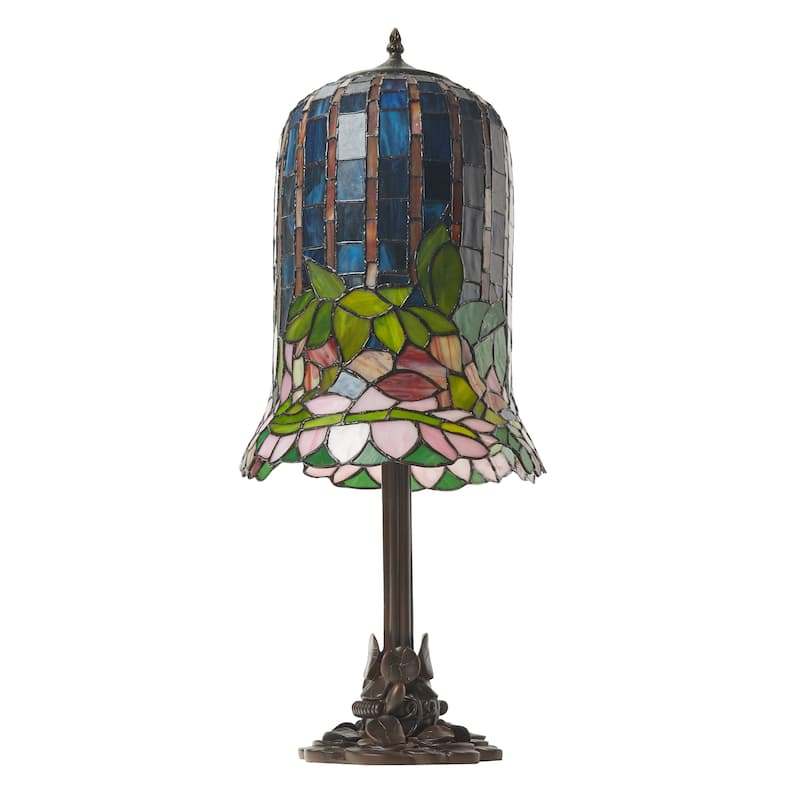 Pond Lily River of Goods Tiffany-Inspired Blue, Green and Pink Stained Glass 26-Inch Table Lamp - 10.75" x 10.75" x 26"