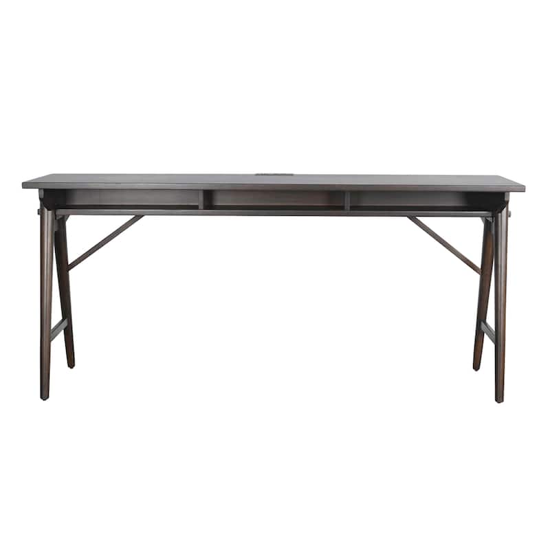 Ameri Console Table with USB Power Pack, 78 Inch Brown Mahogany Wood