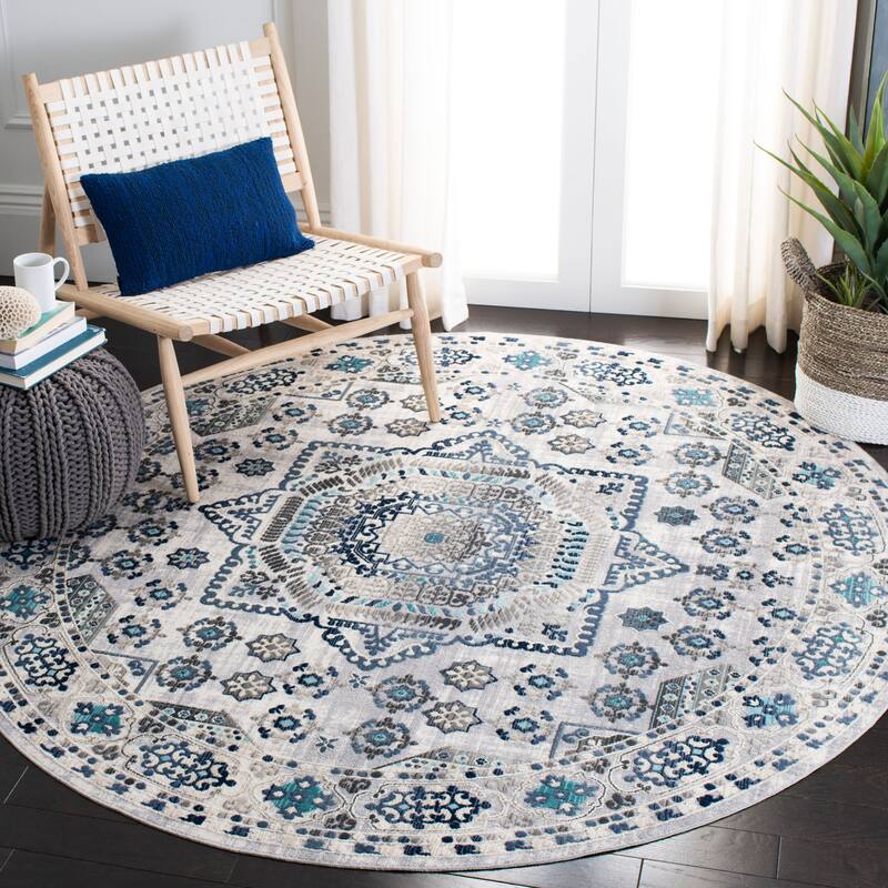 SAFAVIEH Aria Enneke Vintage Boho Oriental Rug - 6'7" Round - Grey/Cream
