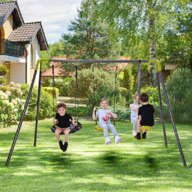 3 in 1 Metal Swing Set for Backyard, Heavy Duty A-Frame, Height