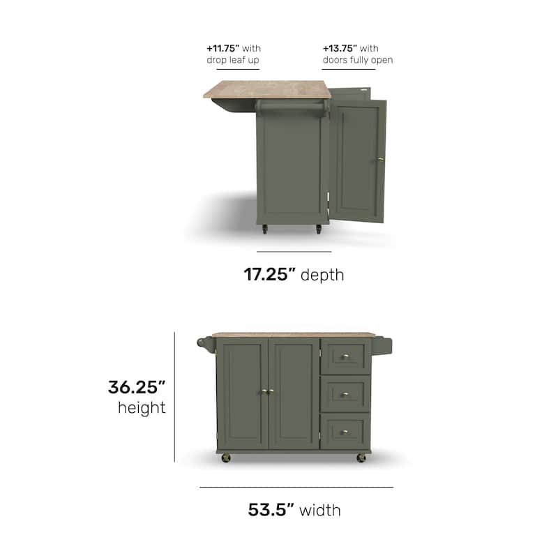 Dolly Madison Green Wood Kitchen Cart - 54" x 36" x 29"