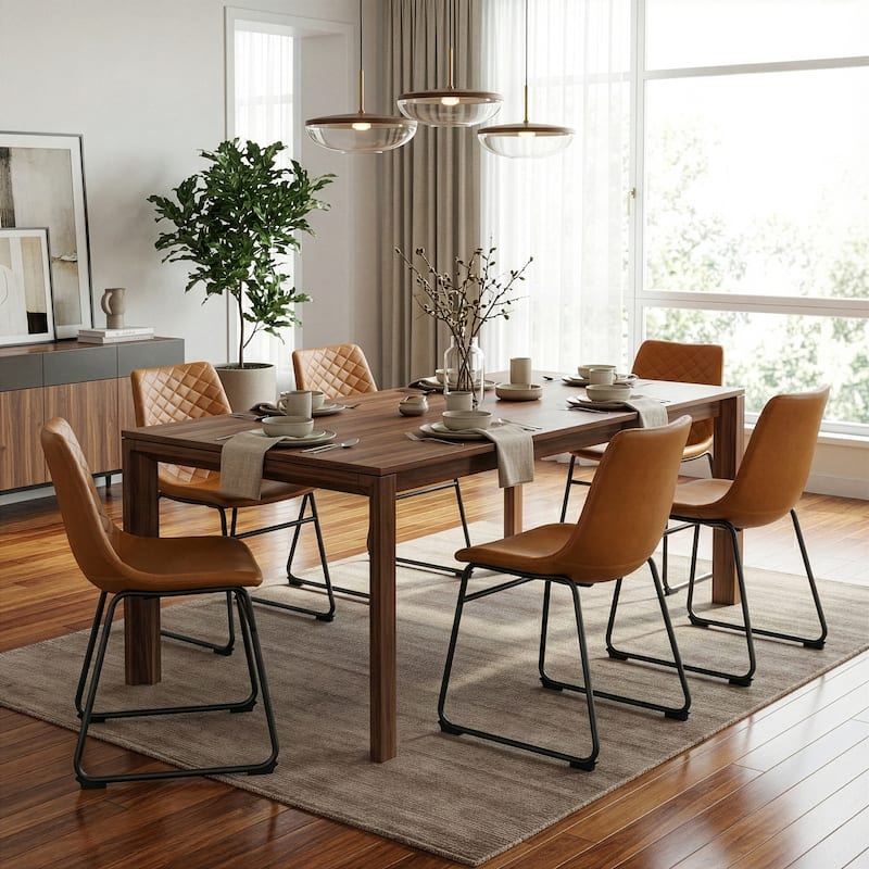 Set of 2 Ave Iron Frame Cappuccino Brown Faux Leather Dining Chair