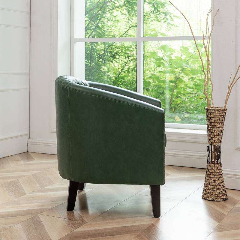 KINWELL PU Leather Tufted Barrel Chair Club Armchair with Nailheads