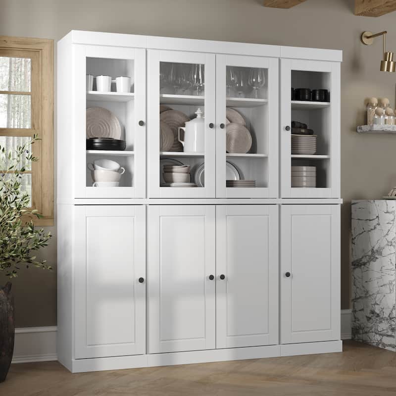 Palace Imports 100% Solid Wood 65" Kitchen China Pantry Cabinet - 65" x 71.5" - White - 4 Clear Glass-4 Solid