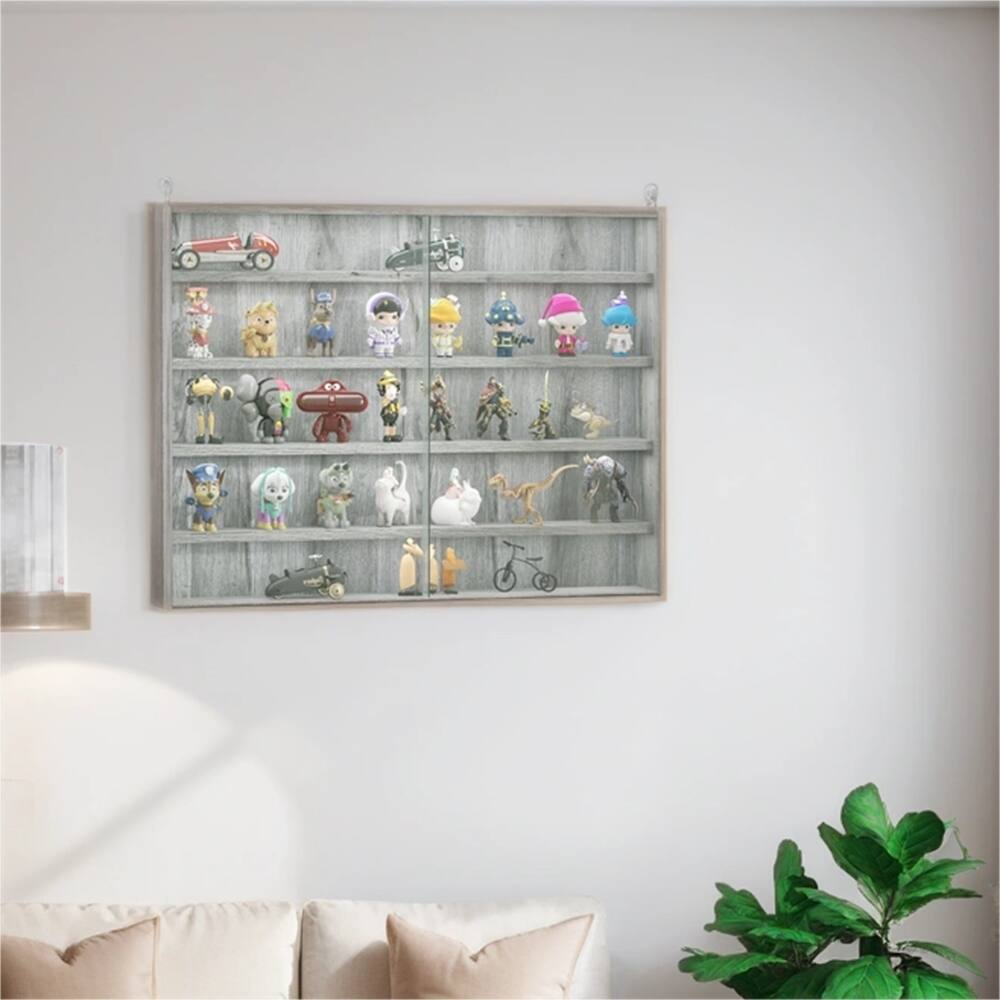 5-Tier Wall-Mounted Glass Display Cabinet with Adjustable Shelves