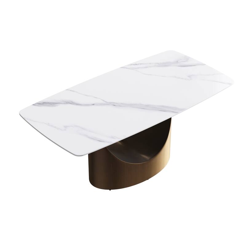 71" Marble table with Rectangular Slate Top and Ingot Shape Pedestal Leg