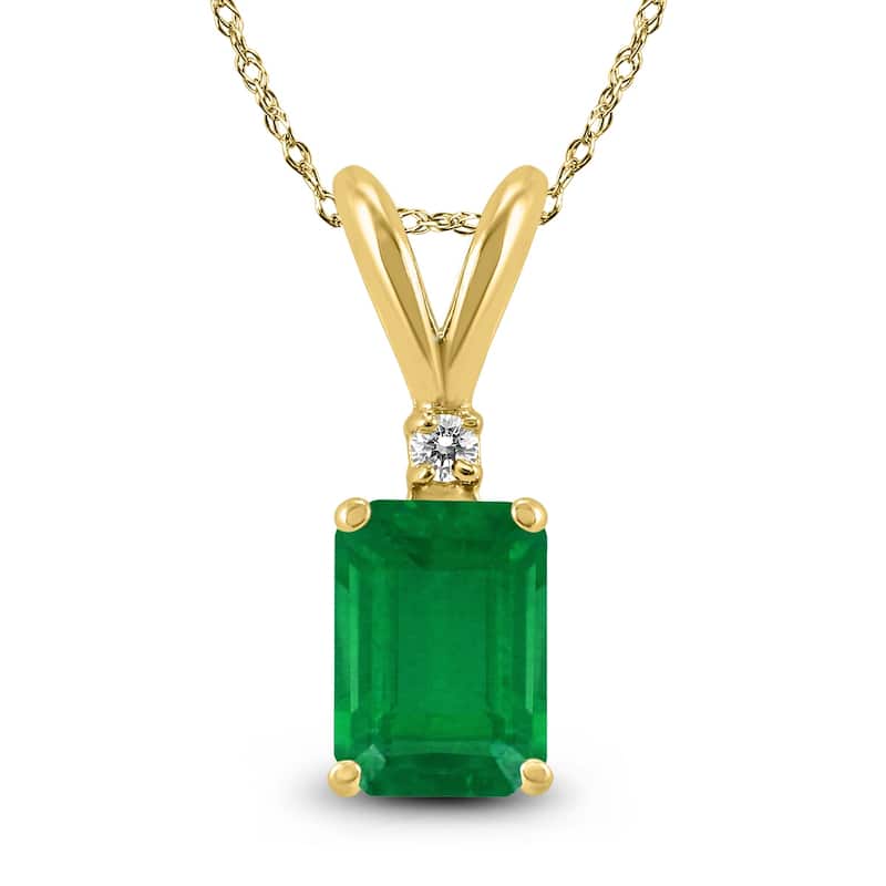 Marquee 14K Yellow Gold 6x4MM Emerald Shaped Emerald and Diamond Pendant