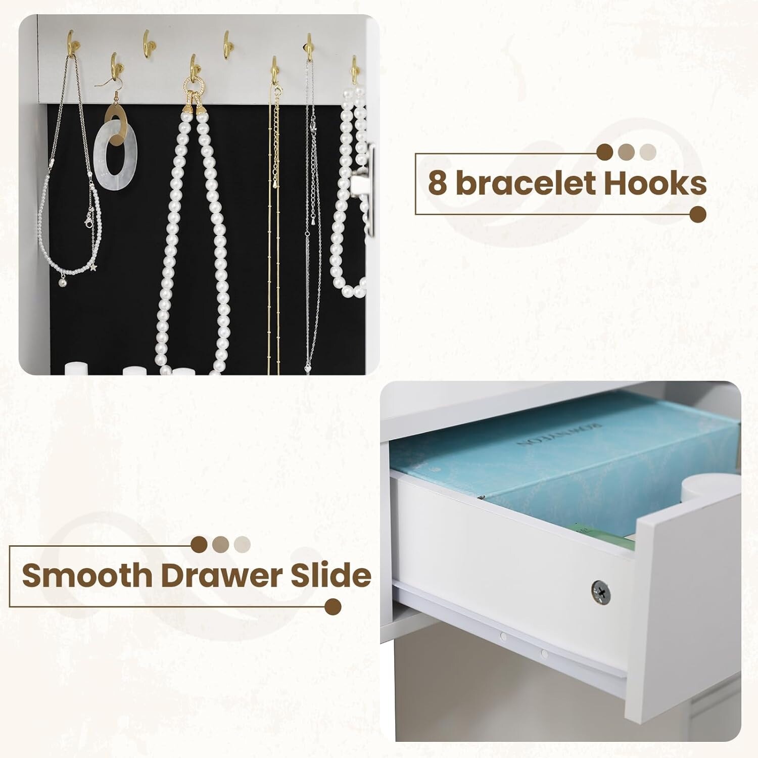 Vanity Desk with Sliding Mirror & 5 Drawers Organizer