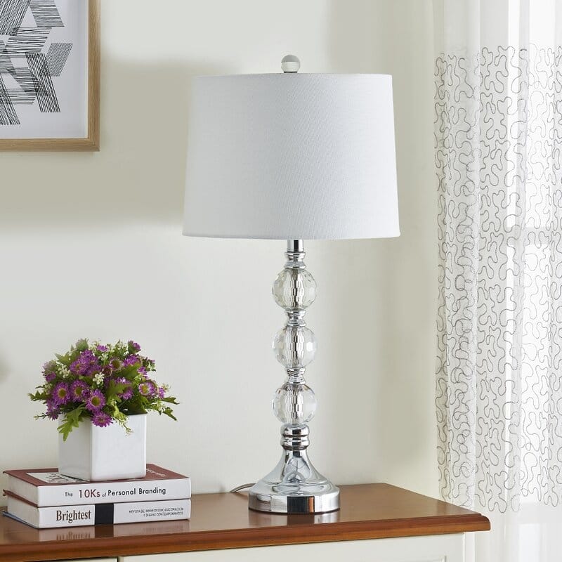 Maxax 28" Silver Chrome / Clear Bedside Table Lamp Set (Set of 2)