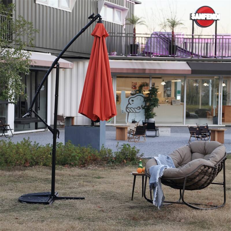 10ft Solar LED Offset Hanging Market Patio Umbrella