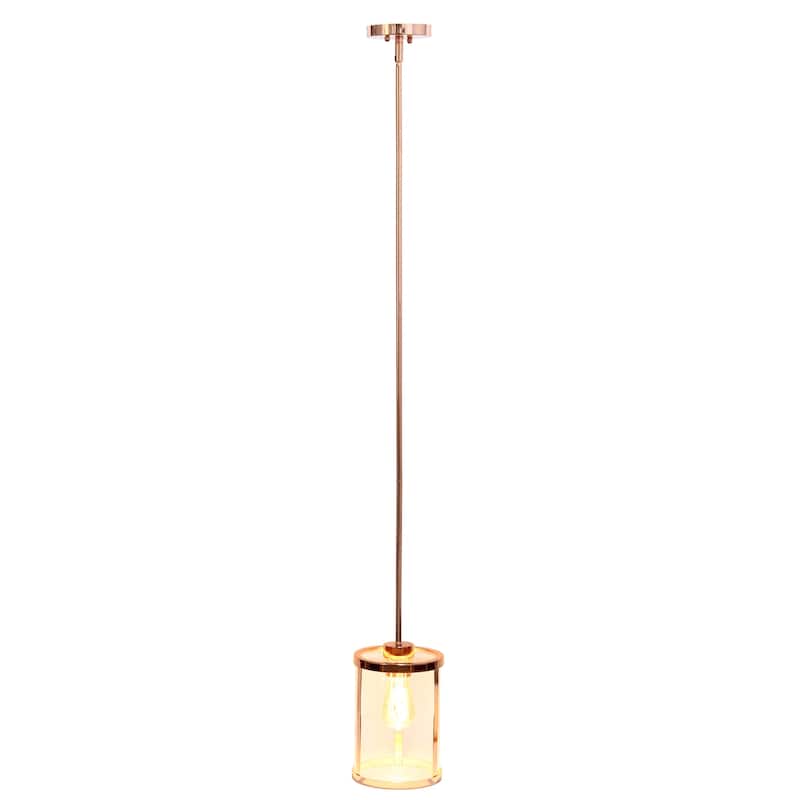 Contemporary 1-Light Pendant - Metal & Glass Hanging Lamp - Kitchen, Foyer, Bedroom - Gold Finish - 9.5