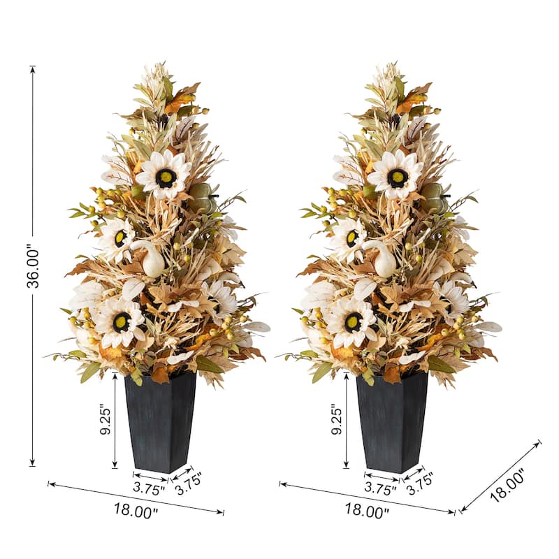 Glitzhome 5-Piece Fall Multi-Colored Sorghum Sunflower Pumpkin Wreath & Garland & Porch Tree Set