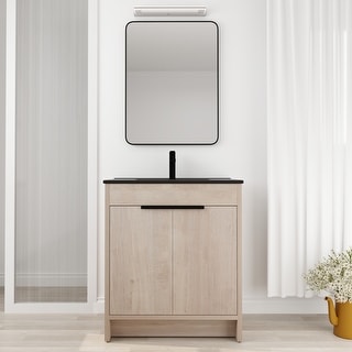 Ayna Decors Rooh 24 In Navy Blue Bathroom Vanity With White Quartz Countertop & Ceramic Sink, 2 Soft Closing Doors, 1 Full Extention Soft Close Drawer Brushed Nickel