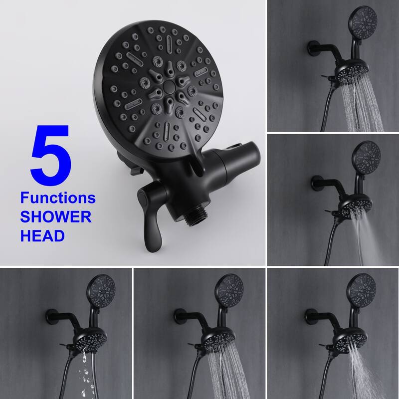 Wall Mount Shower System With Handheld Showerhead & Rain Shower Combo Set High Pressure Dual 2 in 1 Matte Black Shower Faucet