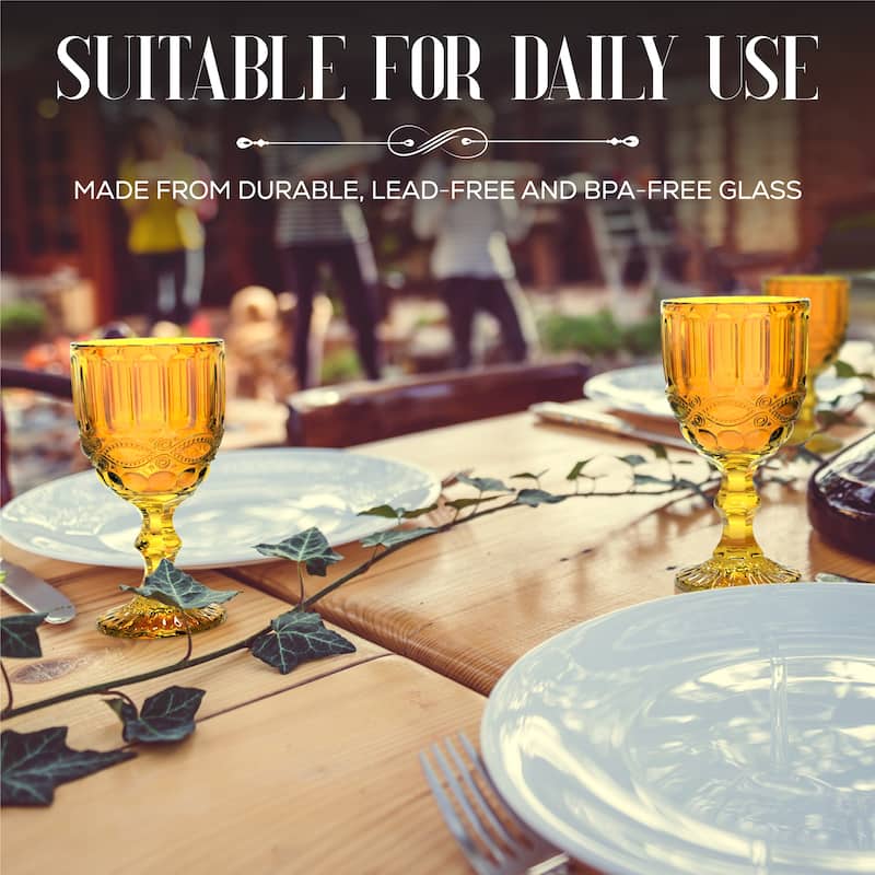 Elle Decor Set of 6 Colored Vintage Wine Glasses - 8.4 oz.