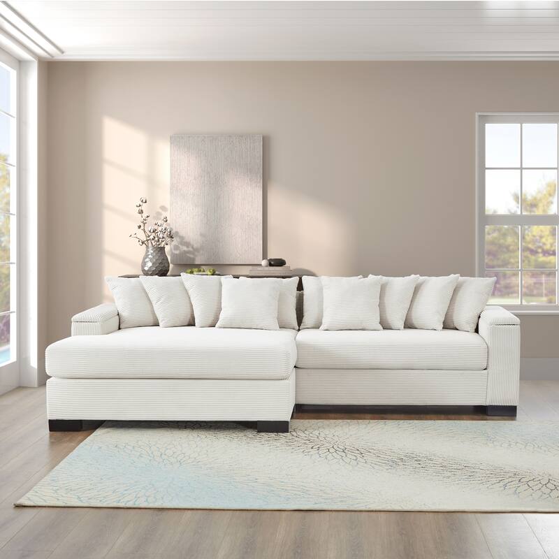 L Shape Sofa with Convertible Chaise Lounge, Arm Storage and Pillows