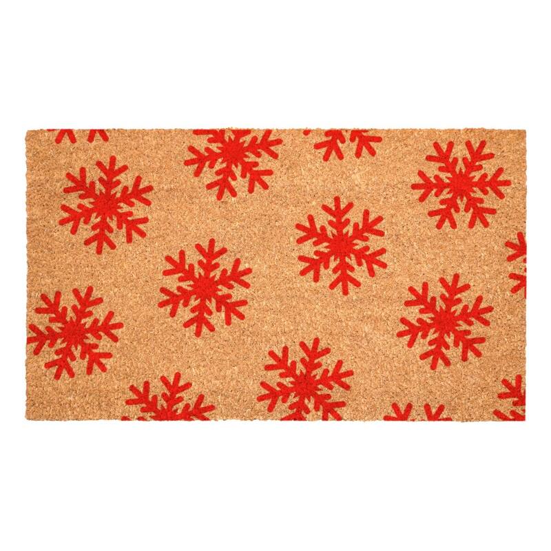 HomeRoots 17" X 29" Brown And Red Christmas Snowflake Outdoor Coir Door Mat - 17.00' X '29.00
