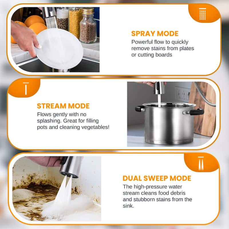 WOWOW Single Handle Pull Down Kitchen Faucet with Soap Dispenser