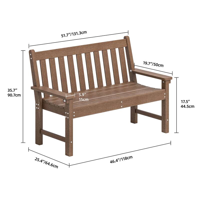 2-person HDPE Outdoor Seating Patio Bench with Arms and Back