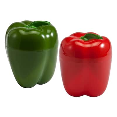 Hutzler Pepper Saver Keeper Storage Container - Keeps Fresh Longer - 2 Pack - Green & Red