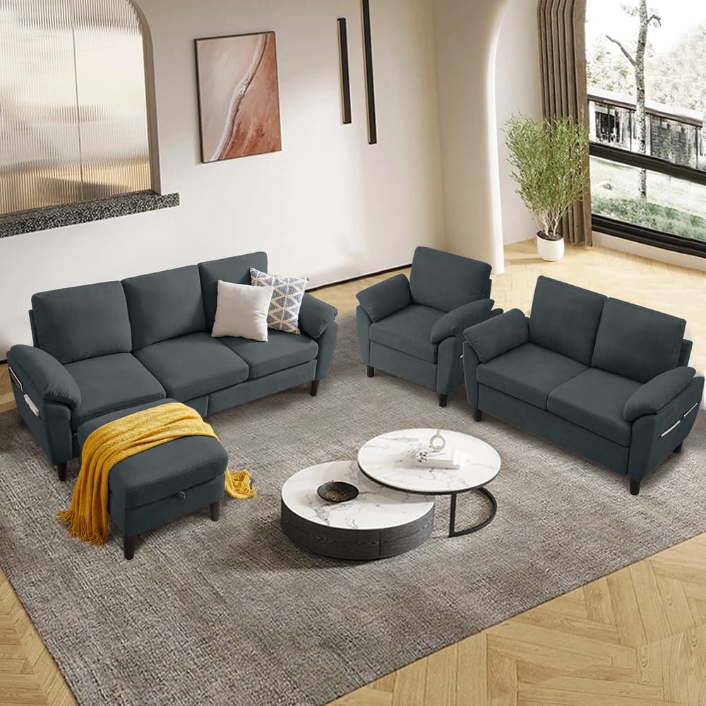 4-Piece Living Room Sectional Sofa Set with Loveseat and Chair