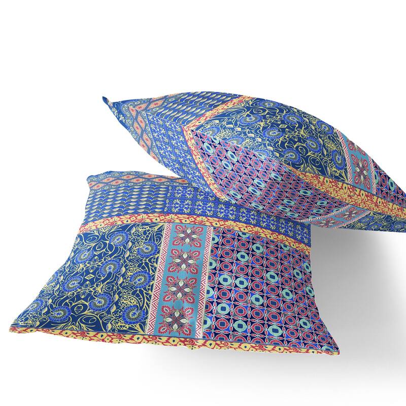 HomeRoots Set of Two 16" X 16" Blue and Yellow Blown Seam Floral Indoor Outdoor Throw Pillow - 16.00' X '16.00' X '5.00