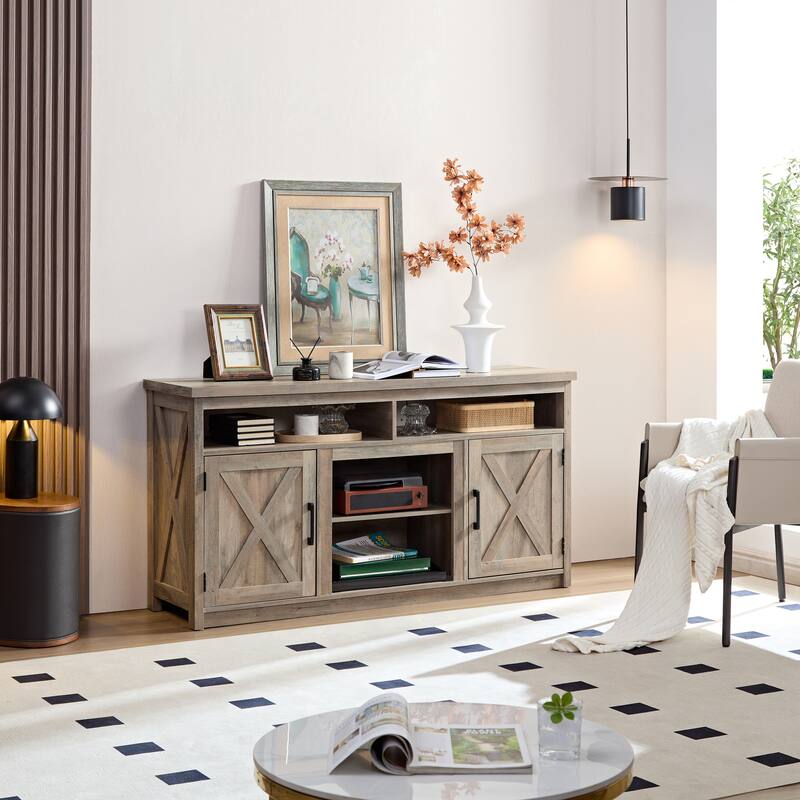 Farmhouse Style 60-Inch TV Stand with Cable Management & Storage for 65-Inch TVs.
